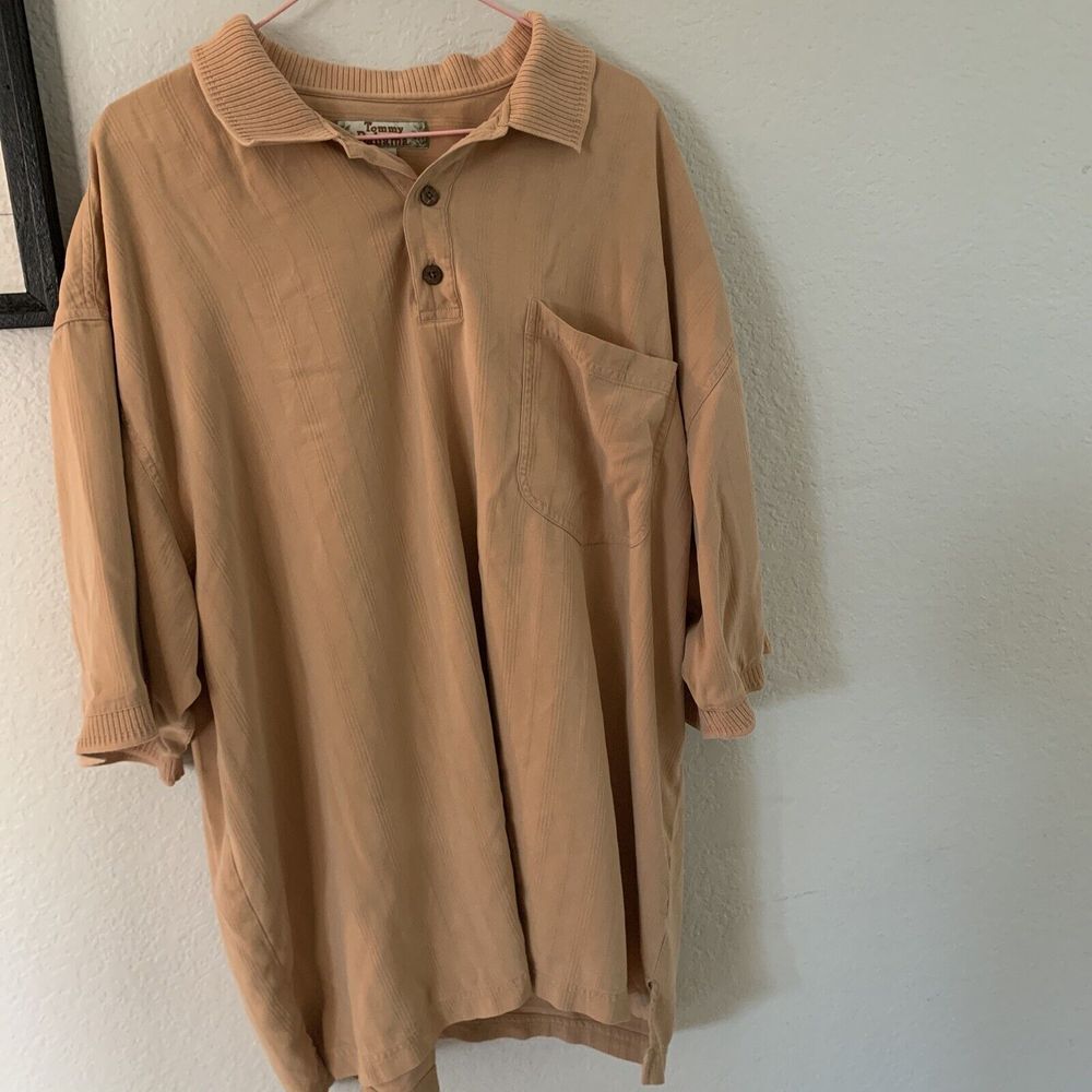 Vintage Mens Tommy Bahama Silk Shirt 2XL 100% Silk~ Polo Style~‎ Peach Color